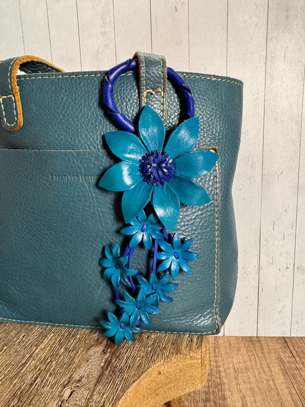 Blue Purse Charm Flower Bag Charm Genuine Leather Accessories NEW!
